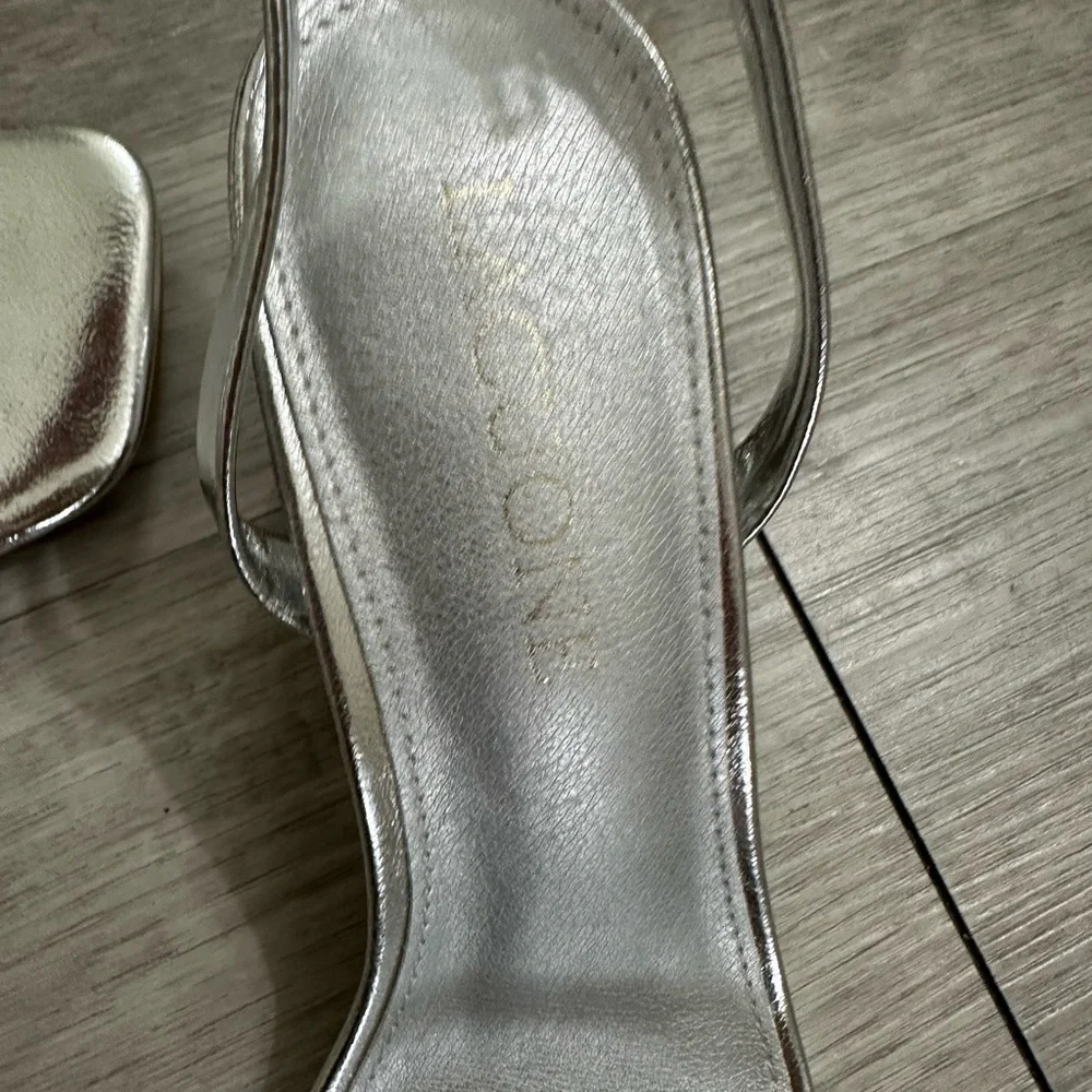 Lacuone Elegant Silver Block Heel Sandals very comfortable party vibes